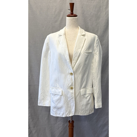 Everlane Linen Blazer Jacket Womens Size 8 Ivory Oversized Stretch Office - Picture 1 of 8
